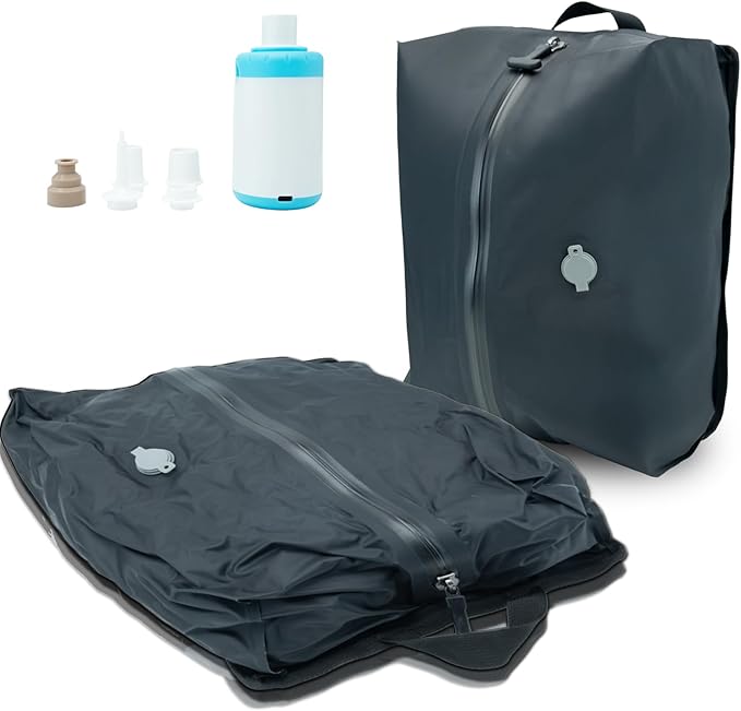 Travel Vacuum Bags with Pump,Reusable Space Saver Bags with IP67 Waterproof Zipper 17L Packing Cubes for Suitcase, Compression Bag Backpack,Luggage,Yoga,Swim,Beach(1PACK,Black)