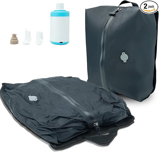 Travel Vacuum Bags with Pump,Reusable Space Saver Bags with IP67 Waterproof Zipper 17L Packing Cubes for Suitcase, Compression Bag Backpack,Luggage,Yoga,Swim,Beach(2PACK,Black)