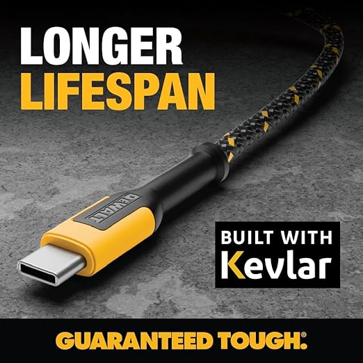 DEWALT Heavy Duty USB C Cable, Jobsite 60 Watt USB C Cable, High Speed Type-C to Type-C, Fast Charge PD USBC Fast Charging Cord for iPhone 16/15 Plus Pro Max MacBook iPad Samsung Galaxy, 3-Pack, 6 ft