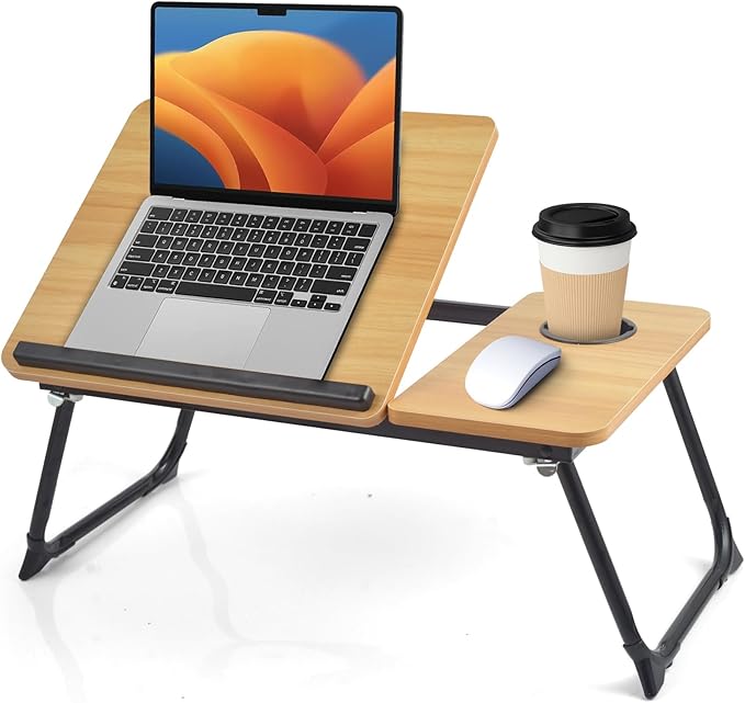 Lap Desk for Couch/Sofa/Floor, 5-Angle Adjustable Bed Desk with Foldable Legs &Cup Holder, Light Weight Bed Tray Table for Writing/Eating/Reading, Portable Laptop Stand for Adults, Kids