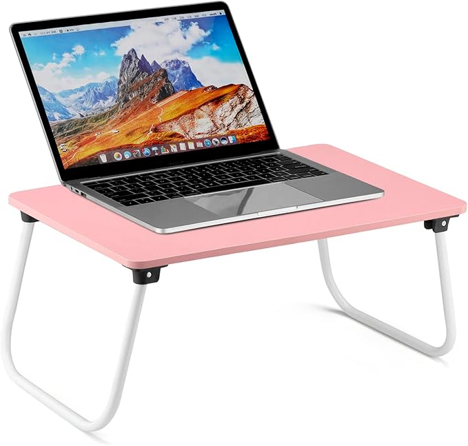 Ruxury Folding Lap Desk Laptop Stand Bed Desk Table Tray, Breakfast Serving Tray, Portable & Lightweight Mini Table for Sofa Couch Floor - - Pink