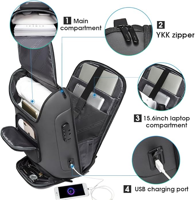 BANGE Business Laptop Backpack Fit for 15.6 INCH,Travel Backpack with USB Charging Port,Men Travel Backpack with Water Bottle Holder for Men and Women…