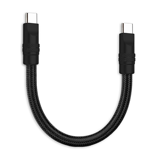 chubbycable Cute Chubby 240W Short USB C Cable Power Bank Fast Charging Cable Nylon Braided Charger Cord Compatible with iPhone 17-15 Series iPad, Black+Black, Type-C to Type-C, 0.82FT