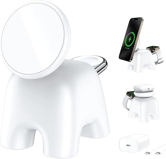 2025 Magnetic Wireless Charging Station, 15W Ultra-Fast Charger Stand for iPhone 17 16 15 14 13 12 Pro Max, 5W for Apple Watch&Airpods, 2-in-1 Foldable Charger for Home/Office/Travel(With 30W Adapter)