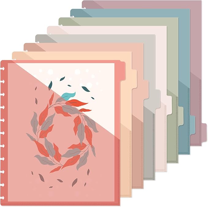 8 Pcs Discbound Pocket Dividers 8.5 x 11 Dividers with Tabs and Pockets Discbound Pocket Folders Letter Size Binder Divider Plastic Disc Planner Supplies for Business School Office(Vintage)