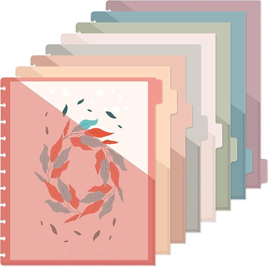 8 Pcs Discbound Pocket Dividers 8.5 x 11 Dividers with Tabs and Pockets Discbound Pocket Folders Letter Size Binder Divider Plastic Disc Planner Supplies for Business School Office(Vintage)