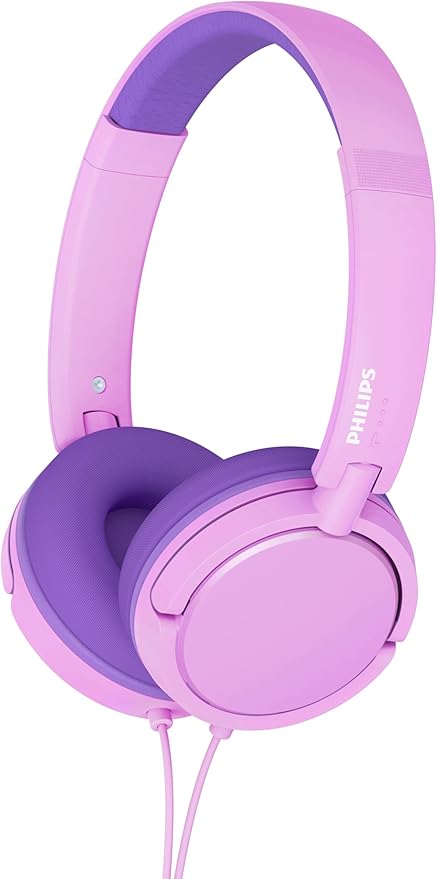Philips K2019 Wired Headphones for School, Kids Headphones with Cord, Durable and Foldable, Safe Volume Limited, Ultra Lightweight, Built-in Microphone, On-Ear Girls Boys Toddler Headphone, Pink