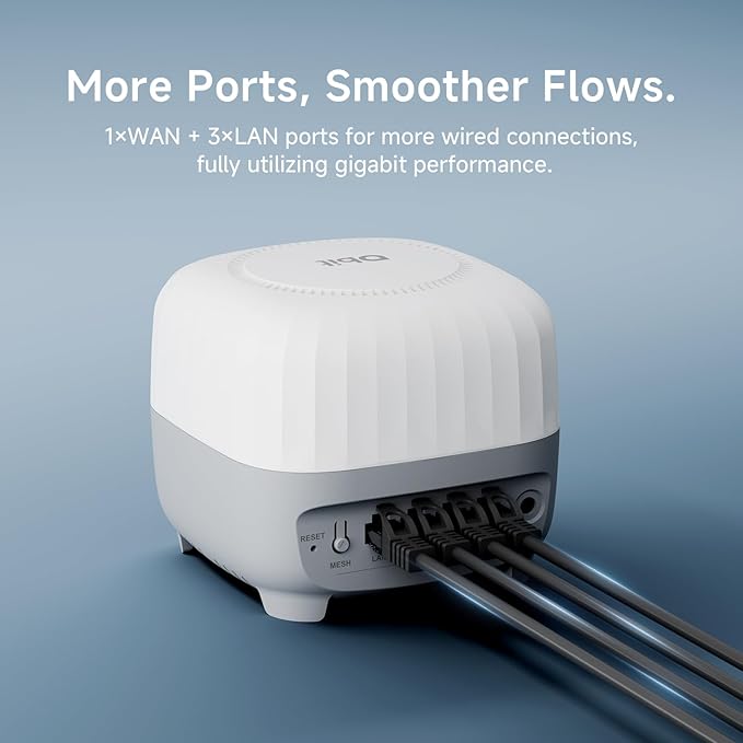 DBIT AC1200 Whole Home Mesh WiFi System, Covers up to 6,000 Sq Ft, Dual-Band 1200Mbps Mesh Network for 90 Devices, Replaces Wireless Router and WiFi Extender, 4 Gigabit Ports per Unit (D-MAC3, 3-Pack)