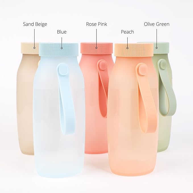 BLUE GINKGO Collapsible Water Bottle [2-Pack] – Lightweight, Foldable Silicone Bottles for Travel, Hiking, and Camping (16.9oz, Made in Korea, Rose Pink)