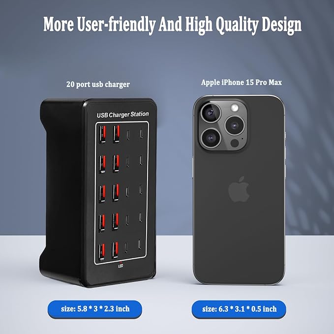 USB C Charger Block, 100W(20A) 20 Port Multiport USB Hub Desktop Fast Wall Charger, 10 Port USB C and USB Charging Compatible for Apple iPhone, iPad, Tablets, Samsung Galaxy