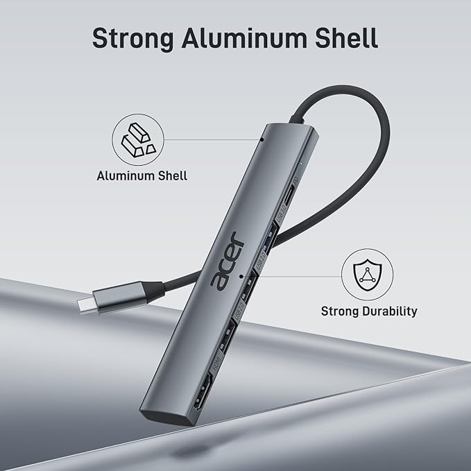 Acer 5 in 1 USB C Hub with 4K HDMI, 100W Power Delivery, 3 USB A Data Ports, USB C to HDMI Multiport Adapter for Laptop, PC, Tablet, MacBook Air, iPad Air, iMac, iPhone 15/16 Pro/Pro Max