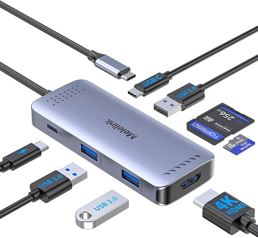 USB C Hub Multiport Adapter for MacBook Pro/Air, 8 in 1 USB-C Dock Mac Dongle HDMI Adapter(4K@60Hz HDMI,SD/TF Card Reader,100W PD, USB-C Data & 2*USB-A 3.0) Compatible for iPad Pro,iMac,Dell,HP,Lenovo