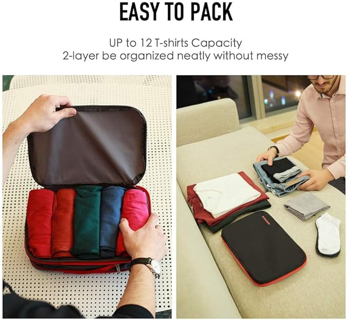 Bee Nesting BeeNesting Waterproof Compression Packing Cubes 5/6/8 sets, Large Travel Packing organizers for Carry on Luggage, 2 Sides Expandable Storage Bags (Blue Red, G5set)