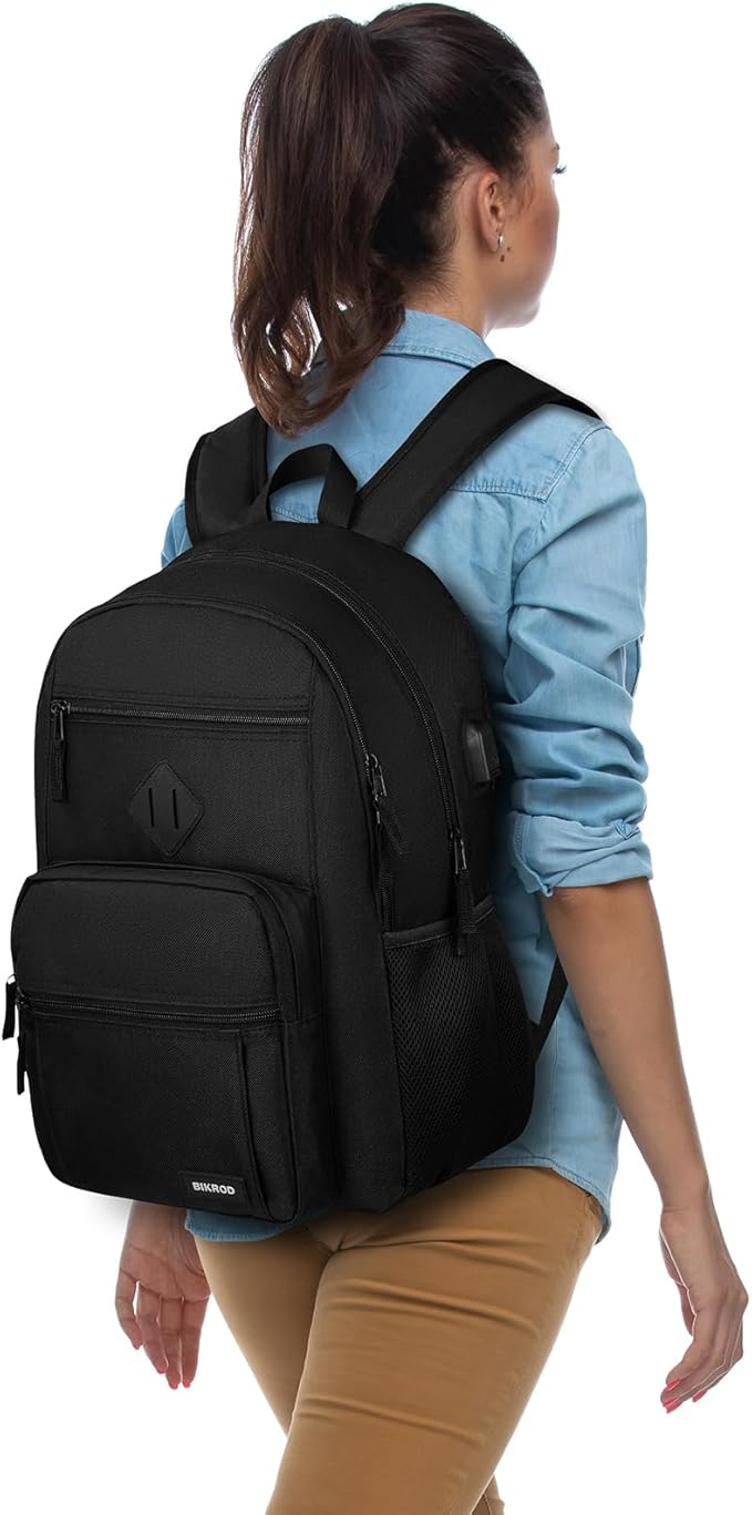 Black Backpack for Men and Women, Backpack for School Teens Boys and Girls, Lightweight Casual High School Bookbag, Daily-use Travel Laptop Backpack with USB Charging Port Fits 15.6 Inch Notebook