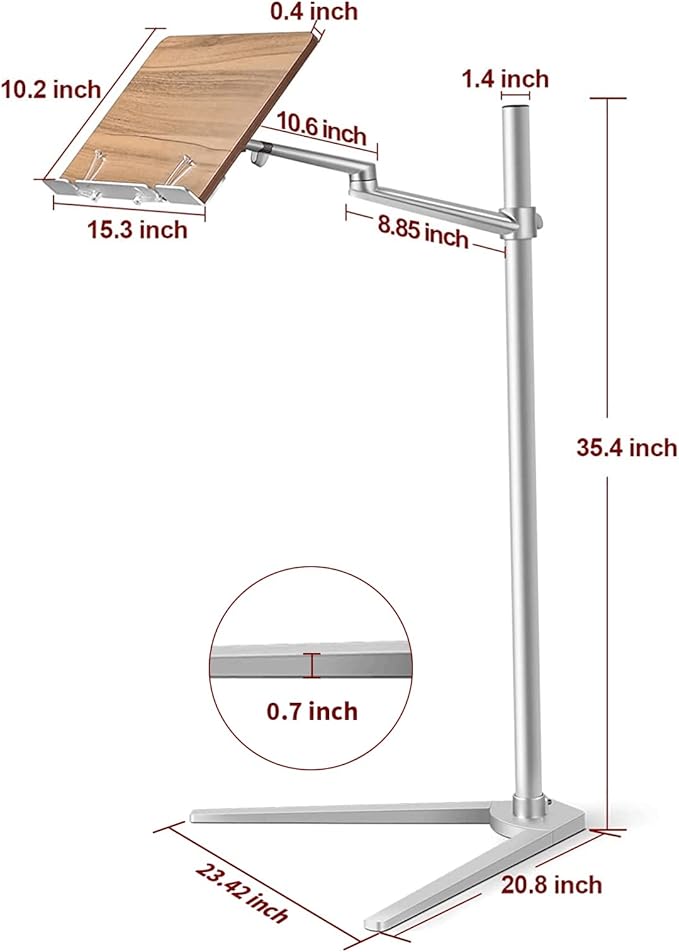 Shikha Book Stand for Reading, Hands-Free Holder for Laptop Phone Tablet with Wooden Pad, Rotated and Liftted Metal Support, 2 Spring Clips.