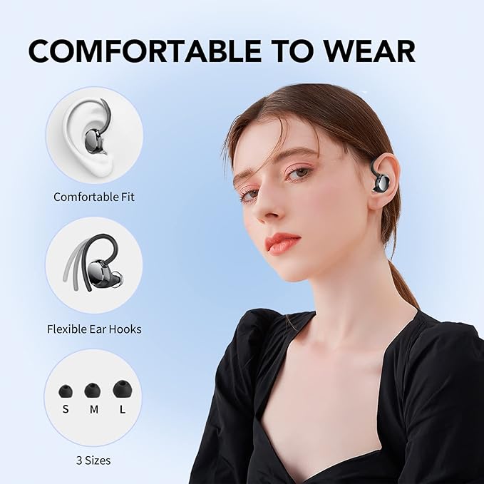 KT1 Bluetooth Headphones Wireless Earbuds 120hrs Playtime Wireless Charging Case Digital Display, Ear Buds with Earhook,IPX7 Waterproof, Deep Bass 2.0,Over-Ear Earphones for Sport Running
