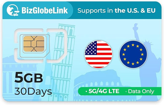 International Data Only SIM Card - Seamless Connectivity in USA and Europe 5G 4G LTE Network- No Contract-No Phone Number, 3 in 1 SIM (5GB 30DAY)