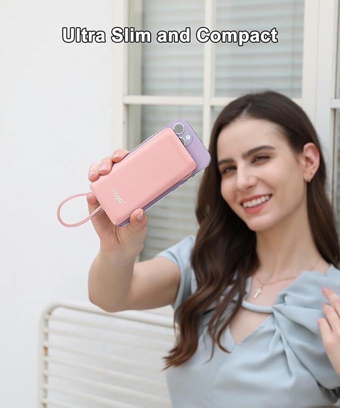 TG90° 10000mah Portable Charger Power Bank with Built-in Cables,Travel Essentials Battery Pack with Cords Portable Phone Charger Compatible with iPhone and Android Smart Devices