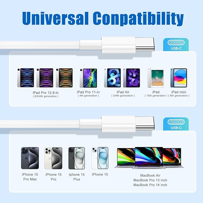 iPhone 15 Pro Charger Fast Charging, 2Pack 20W PD USB C Wall Charger Type C Block with USB C to C Fast Charging Cable Cord Compatible with Apple iPhone 15/15 Pro/15 Pro Max/15 Plus, iPad Pro/Air/Mini