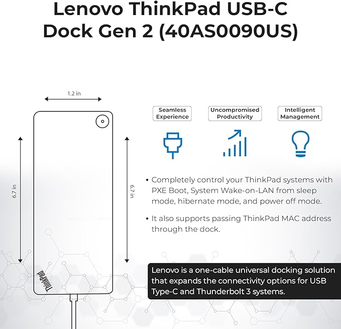 40AS0090US Lenovo Thinkpad Docking Station Gen 2-1 Year Warranty, Lenovo Docking Station for Laptop with 90W Adapter, HDMI, USB-C, DisplayPort Cables & Cloth - Universal Thunderbolt 3 Dock