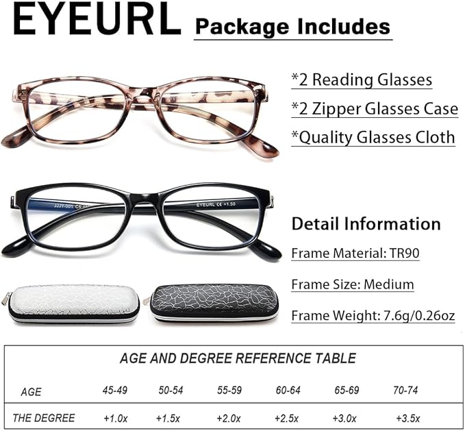 EYEURL Reading Glasses Womens Blue Light Blocking - 2 Pack Lightweight Computer Readers +2.0 Glare Blocking Ladies Eyeglass