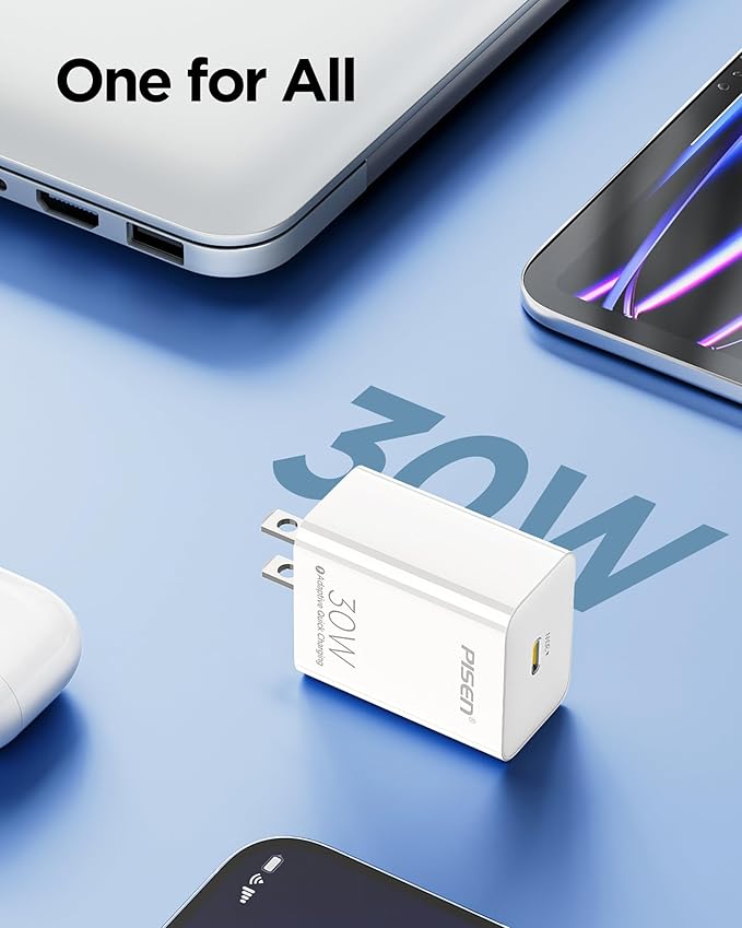 PISEN 30W USB C Charger - USB C Fast Charger Block, PD3.0 Wall Charger with 4FT Type C to L Cable, 30W Power Adapter for iPhone 16/15/14/13/12/11/XR/XS/X Series, iPad