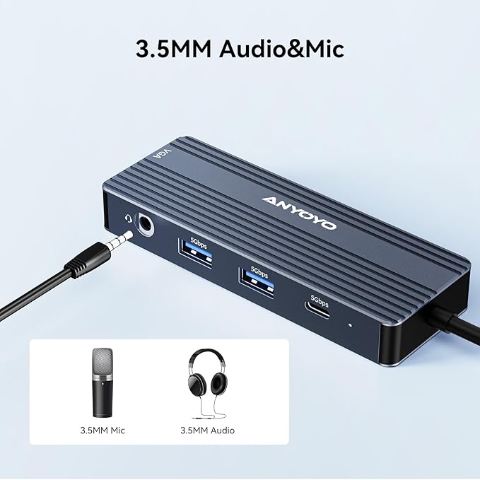 ANYOYO USB C Docking Station Dual HDMI Monitor Adapter 8-in-1 USB C HUB 3 Monitors Adapter with 4K HDMI +VGA +PD100W+Audio Laptop Docking Station for Dell/Lenovo/HP/Samsung/ASUS (Gary)