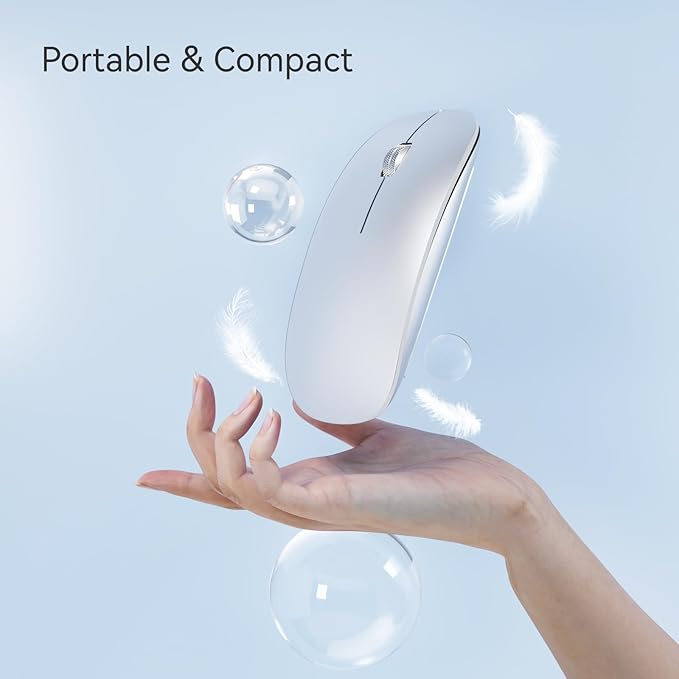 TENMOS M18 Bluetooth Mouse, USB C Rechargeable Wireless Mouse, Triple Mode (Dual Bluetooth+USB) Computer Silent Mice Portable with USB Receiver and Type C Adapter for Laptop/MacBook/iPad/PC - Silver