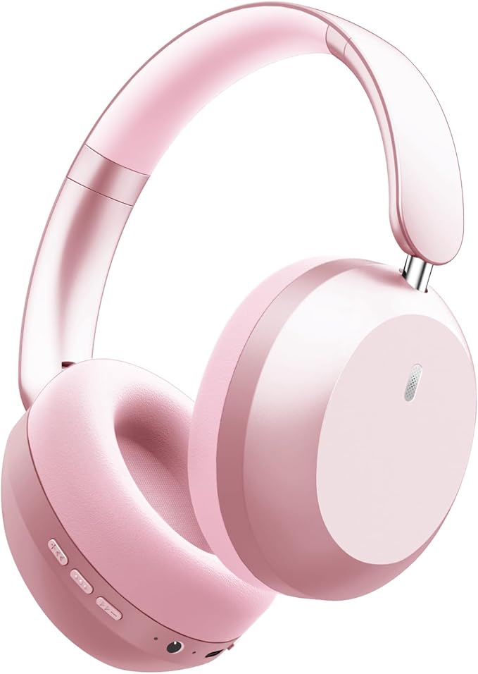 Y05 Bluetooth Headphones Wireless Over Ear with Microphone 48 Hours Playtime, High Sound Quality Foldable Soft Earpads Earphones for Travel - Pink