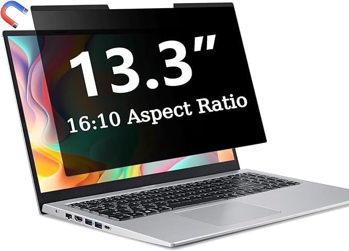 ZOEGAA Magnetic 13.3 Inch Laptop Privacy Screen Filter, for Removable & Reusable 16:10 Widescreen Display Laptop Privacy Screen 13.3 inch and Anti-Spy Anti-Blue Light Anti-Glare Protector