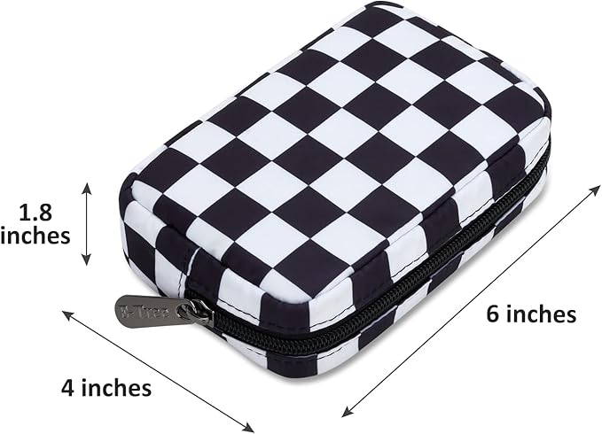 E-Tree Cute Small Makeup Bag, Cosmetic Toiletry Skin Care Make up Little Items Pouch for Purse,Zipper Mini Tech Charger Cable Electronic Organizer Case,Travel Accessories for Women Men Teen,Checkered