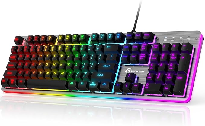 RGB Backlit Wired Gaming Keyboard, 104 Keys, 8-Zone RGB Illumination, Metal Top Cover, Programmable Macro Full Size Keyboard for PC Laptop Mac Xbox