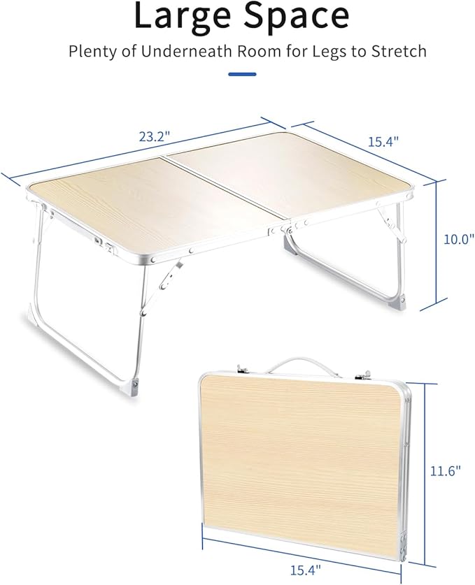 Foldable Laptop Table for Bed, SUVANE Lap Desk, Bed Desk, Breakfast Serving Bed Tray, Portable Mini Picnic Table Storage Space Laptop Desk Reading Holder(Pine)