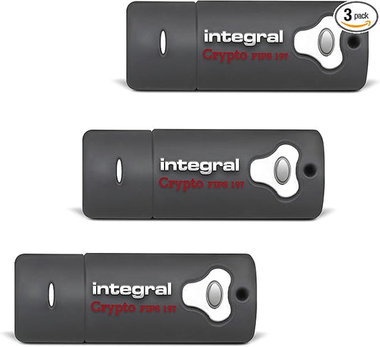 Integral 8GB Crypto-197 256-Bit Hardware 3-Pack Encrypted 3.0 USB Secure Flash Memory Drive - Certified to FIPS 197, Brute-Force Password Attack Protection & Rugged Double-Layer Waterproof Design