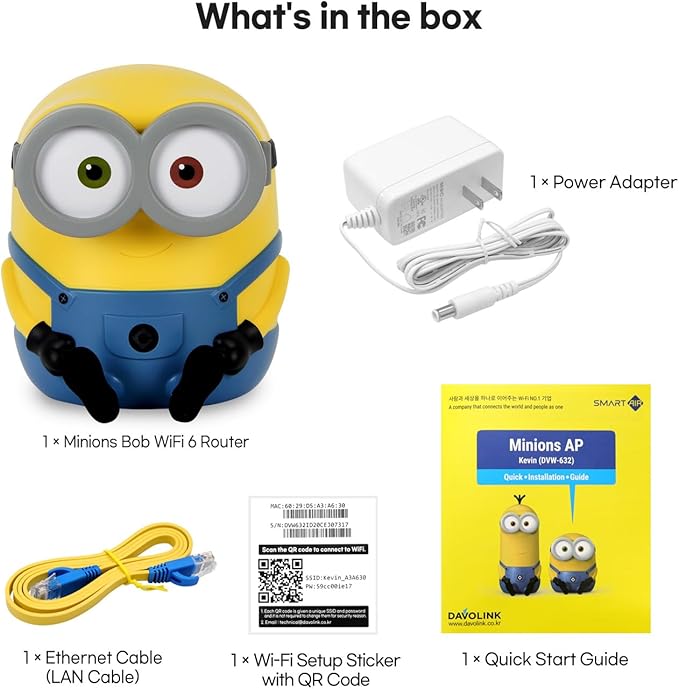 Davolink Minions Bob WiFi 6 Router for Home - Turbocharge Your Internet with Minions Magic Secure Travel WiFi Router - Gaming Router