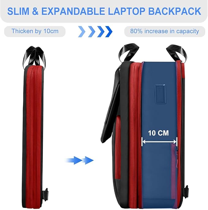 ZINZ Slim & Expandable Laptop Backpack 15.6 16 17 inch Travel Business Backpack Water-Resistant Daypack for Men and Women，Black red