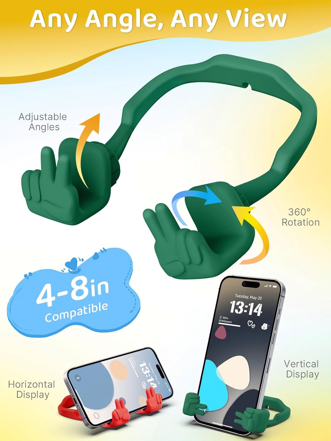 Stocking Stuffers for Teens Girls Boys Kids Cell Phone Stand: 2 Pack Upgrade Adjustable Peace Sign Thumbs Lazy Phone Holder for Desk Cool Gadgets Birthday Gifts for Women Men Adults (Forest Green&Red)