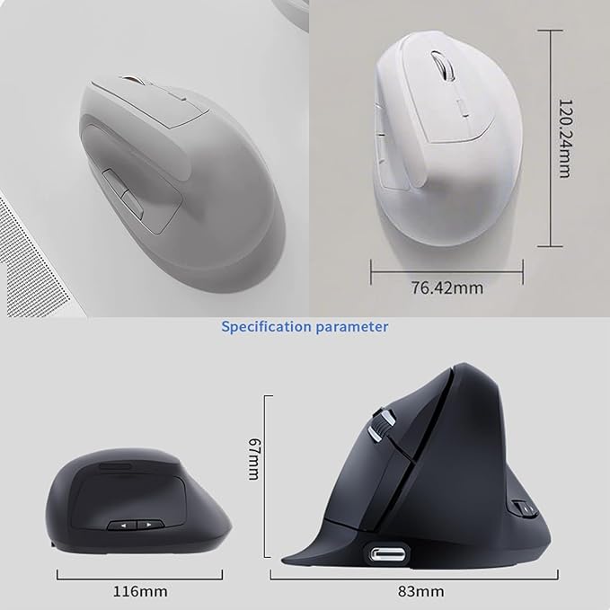 Ergonomic Vertical Mouse Wireless, Rechargeable Ergo Mouse for Carpal Tunnel Relief, 3200DPI Adjustable, 6 Buttons for PC/Laptop/Mac/Windows (Black)