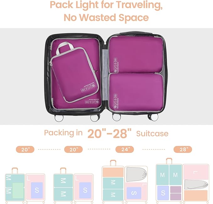 Cambond Compression Packing Cubes for Travel Women - Travel Bags Luggage Organizers Travel Essentials Compression Cubes for Travel Carry on Suitcases Organizer