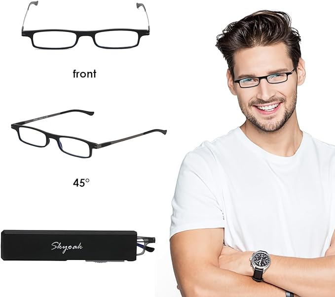 3 Pack Ultra thin Lightweight Folding Reading Glasses Women Men TR90 Blue Light Blocking Anti UV/Eyestrain Foldable Compact Computer Readers Portable Unique Stretchable Slim Flat case Gunmetal, +1.5