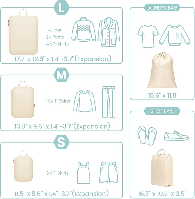 Cambond Compression Packing Cubes for Travel Women - Travel Bags Luggage Organizers Travel Essentials Compression Cubes for Travel Carry on Suitcases Organizer