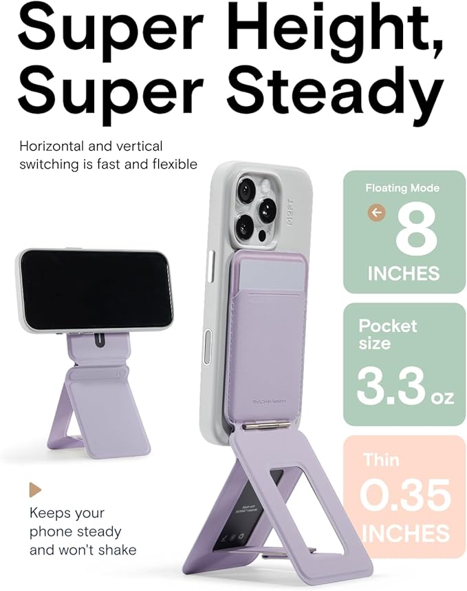 MOFT Phone Tripod Wallet for iPhone, Mulit-Angles, Lightweight & Portable Phone Stand, MOVAS Vegan Leather Magnetic Wallet, Strong Magnets, NFC Card Holder,Travel Essential, Peony (with Card Slot)