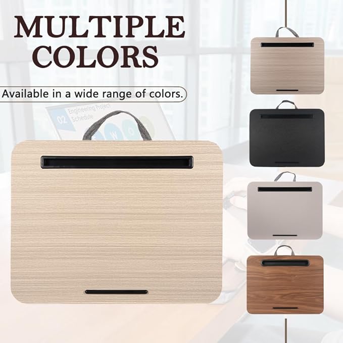 Lap Desk, Portable Laptop Desk Fits Up to 16“ Laptops, with Tablet Slot, Built-in Cushion, Great for Home & Office,Lap Desk with Cushion (Black Wood, Medium)