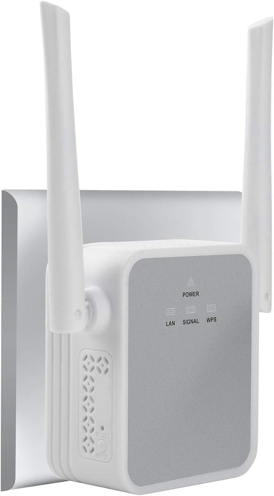 TS720W Wall-Plug WiFi Range Extender, 300Mbps Wireless Signal Booster, WiFi Repeater/Access Point/Router with High Gain Dual External Antennas & Ethernet Port-Wall Plug Design-WPS