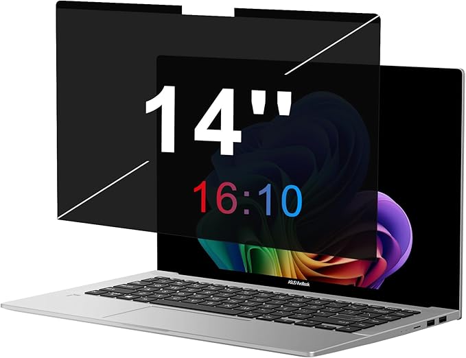 OMOTON Magnetic Laptop Privacy Screen 14 Inch 16:10, Anti-Spy Filter, Matte Anti Glare Blue Light Protector, Easy Install & Remove