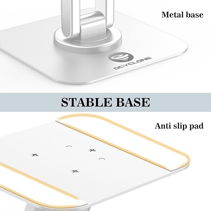 OCYCLONE for iPad Stand for Desk 360 Rotating Adjustable Portable Monitor Tablet Holder, White