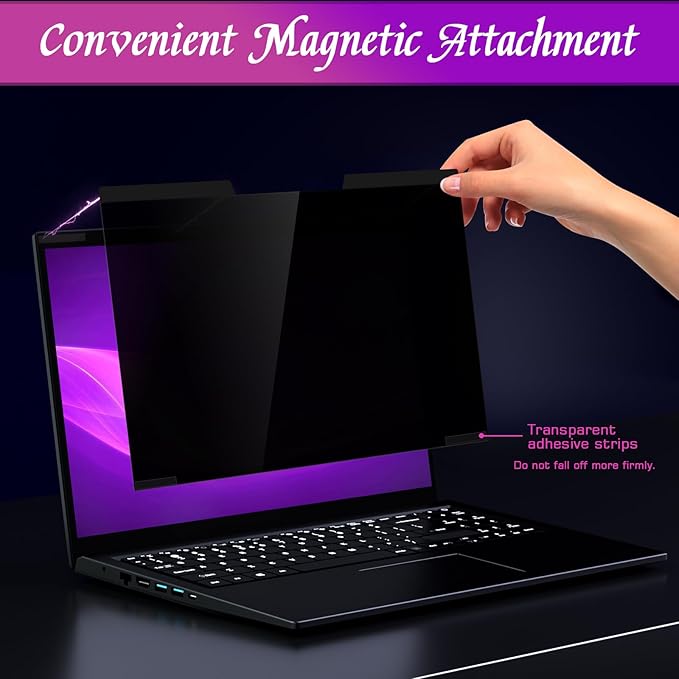 PYS Magnetic Laptop Privacy Screen 14 Inch (16:9 Aspect) - Anti-Glare Blue Light Filter, Removable Privacy Screen Protector Compatible with HP/Dell/Acer/Lenovo/Samsung/ASUS (12.2x6.9inch/ W x H)