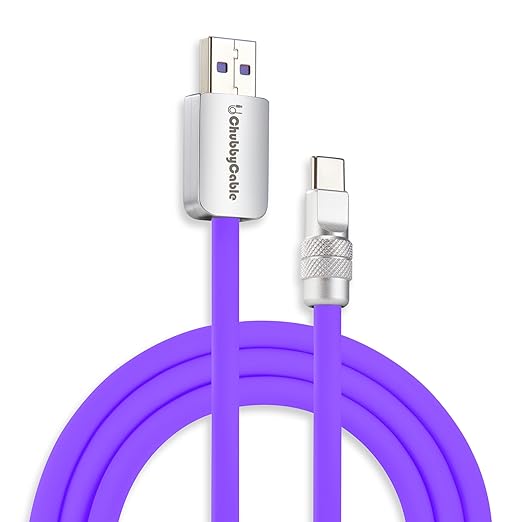 chubbycable Chubby 2.0 Fast Charging Cable Durable Soft Silicone USB C Cable 120W Extra Thick Charger Cord Compatible with iPhone 17-15 Series iPad, Violet, USB-A to Type-C, 3.3 FT