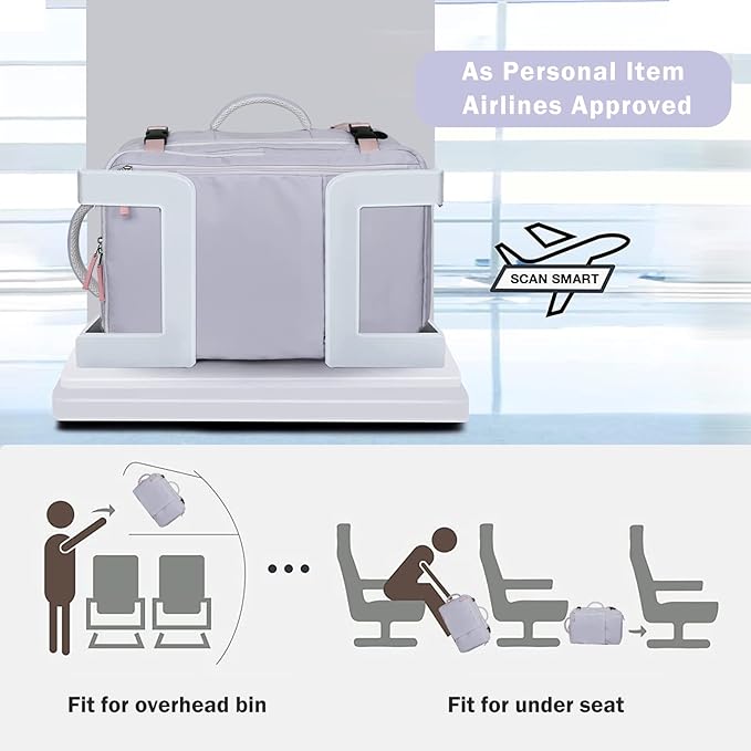 Hanples Large Travel Backpack for Women as Person Item Flight Approved, Waterproof 35L Carry On Backpack, 17 Inch Laptop Backpack for Business Bag with 2 Toiletry Bags (Gray Purple)