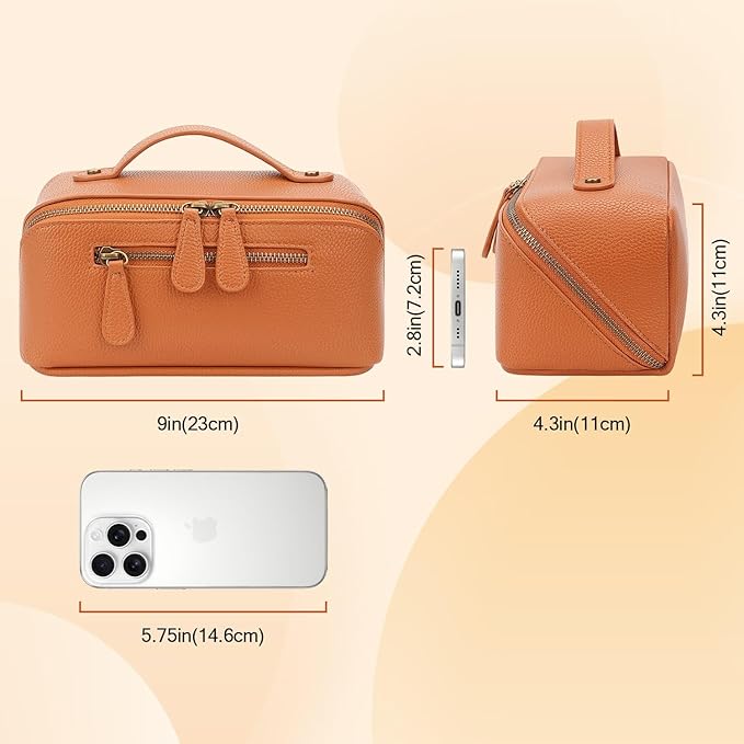 Electronic Organizer Travel Case, Portable Waterproof PU Leather Tech Pouch, Accessories Storage Bag, Compact Travel Cord Organizer for Cable, Charger, Phone, Earbuds (Brown Tech Pouch 2L)